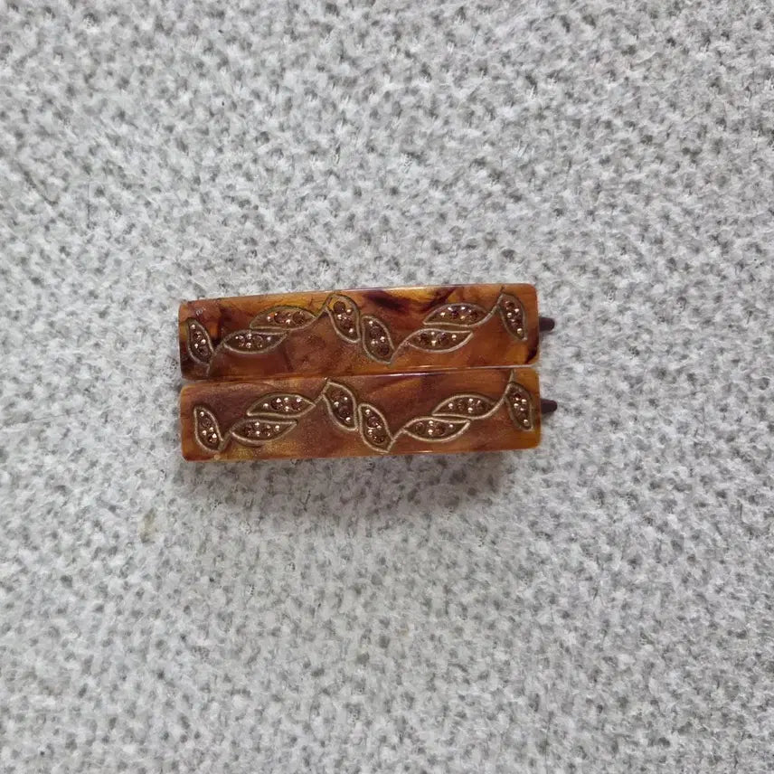 [BUNJANG] Brown Flower French Hairpin 1+1 Set Hair Accessory / 브라운 플라워 프랑스산 헤어핀 머리핀 1+1 헤어악세사리