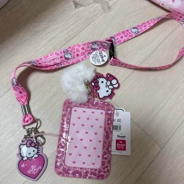 [BUNJANG] Hello Kitty Leopard Print Card Holder and ID Card Set with Charm / 헬로키티 카드지갑 사원증 세트 호피