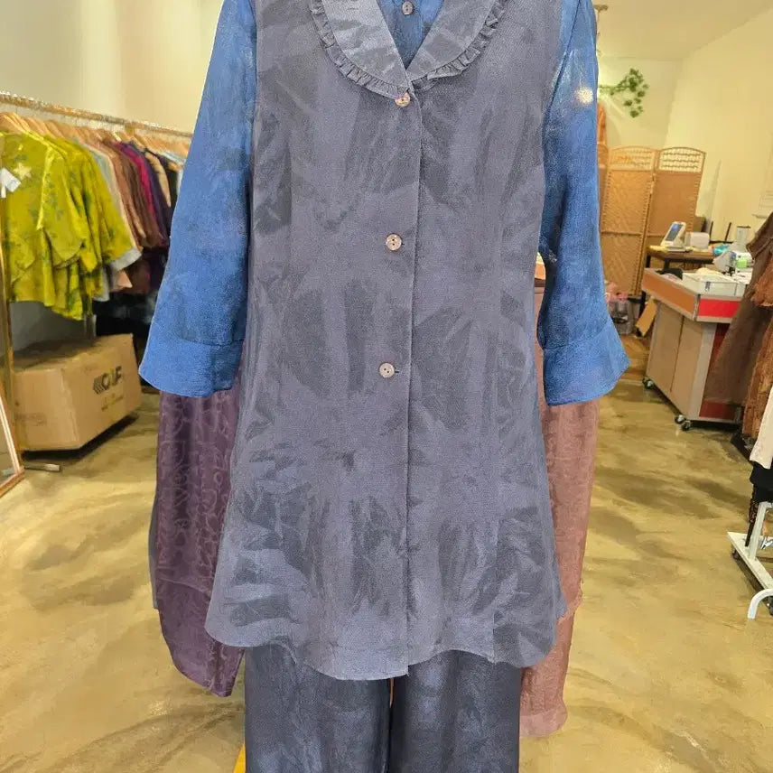 [BUNJANG] Premium Rayon Frill Long Vest / 고급 인견 프릴 롱조끼
