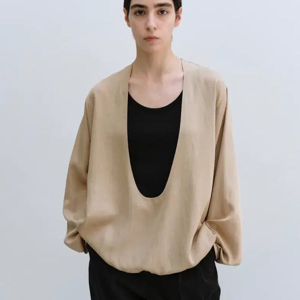 [BUNJANG] Mundal V-Neck Blouse Fluid Layered Top / 문달 브이넥 블라우스 Fluid Layered Top