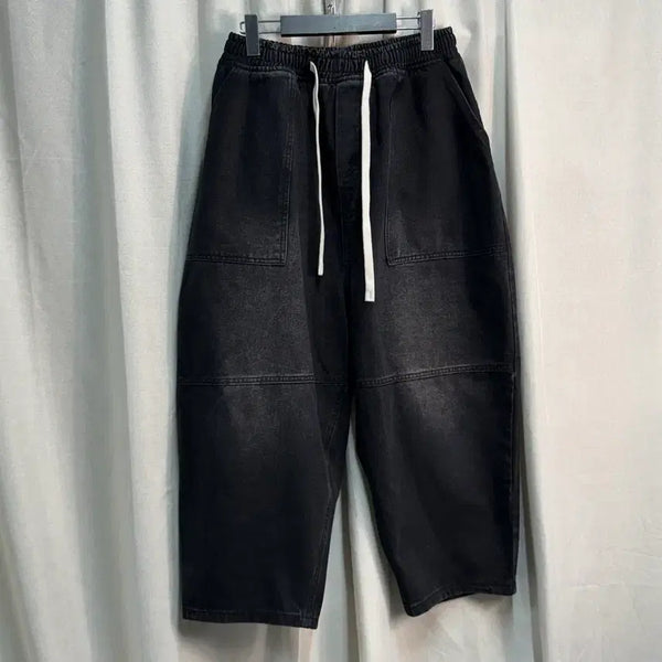 [BUNJANG] Black Washed Balloon Fit 9/10 Length Denim Pants (Size 30) / 30 흑청 워싱 벌룬 9부 데님 밴딩 팬츠 청바지