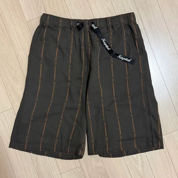 [BUNJANG] Kapital Cotton Linen Siamese Stripe Easy Shorts Brown / 캐피탈 코튼 린넨 시아미스 스트라이프 이지 쇼츠 브라운 반바지 4