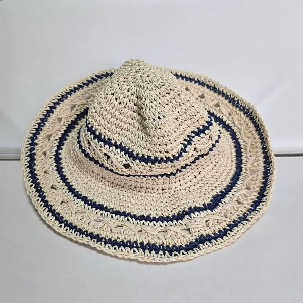 [BUNJANG] Straw Bucket Hat Navy Stripe / 밀짚 벙거지 모자 네이비 줄무늬(모자)