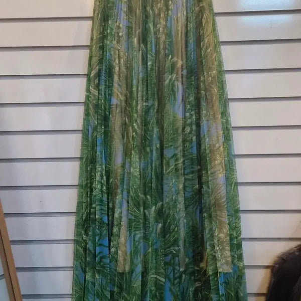 [BUNJANG] MSGM Pleated Long Skirt Green Pattern / MSGM 플리츠 롱 스커트 그린 패턴