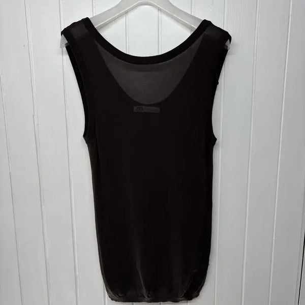 [BUNJANG] ZARA Brown Summer Knit Scoop Neck Sleeveless Top L / ZARA 브라운 여름니트 스쿱백 민소매 L(55-66)  바
