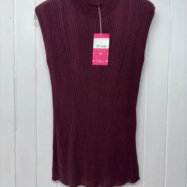 [BUNJANG] SOUP Burgundy Ribbed Knit Sleeveless Top (Size F, 55-66) / 새상품 SOUP 버건디 골지 니트 민소매 F(55-66)  사