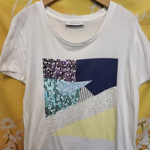 [BUNJANG] Sandro White Sequin T-Shirt / F]    산드로 화이트 스팽글 얇은 티셔츠