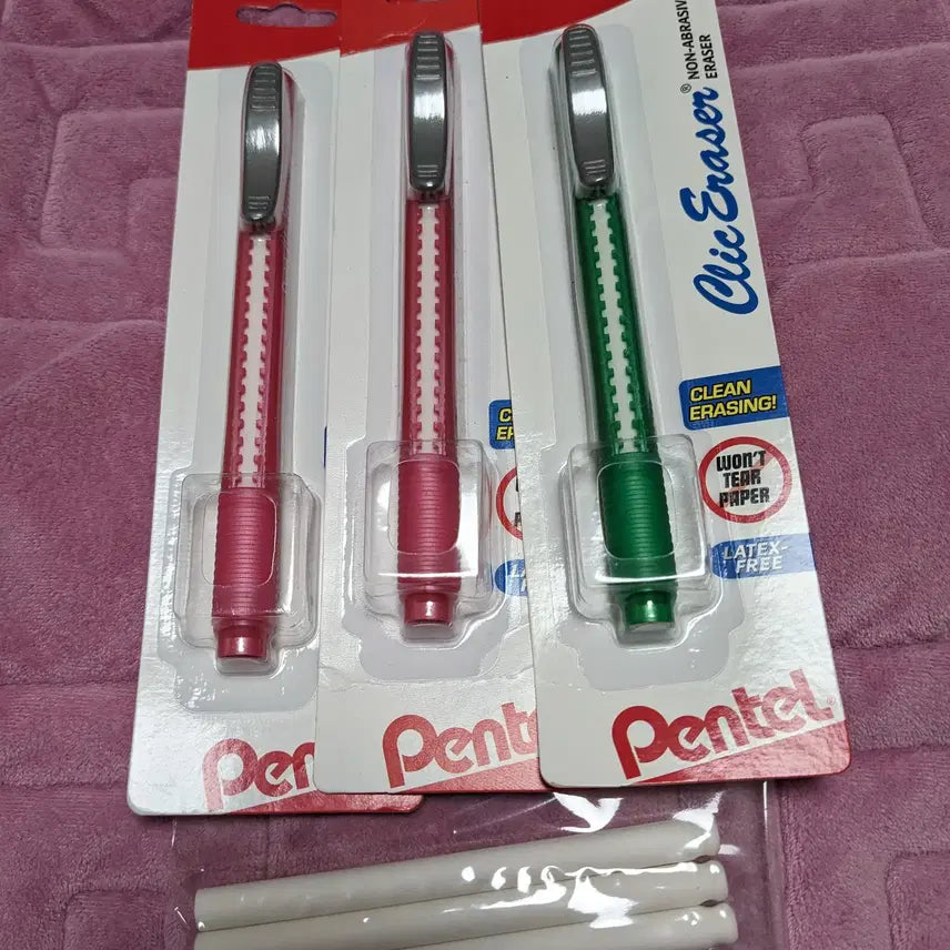 [BUNJANG] Pentel Clic Eraser 3-Piece Set with Refills / Pentel Clic 접이식 지우개 펜텔 클릭 3개 일괄 판매