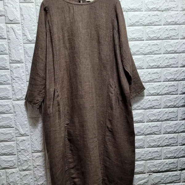 [BUNJANG] Esae Brown 100% Linen Long Dress / 이새 브라운 린넨100 롱 원피스
