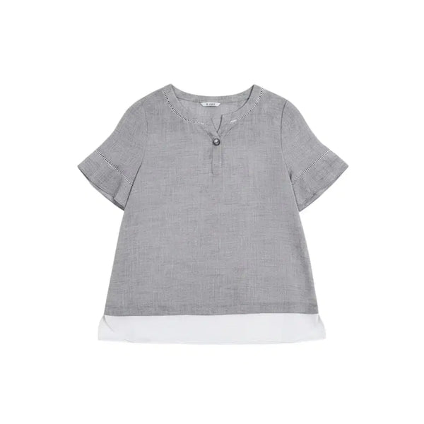 [BUNJANG] ABFZ Color Block Short Sleeve Blouse / 여성F/ ABFZ 배색 반팔 블라우스GY 35-169