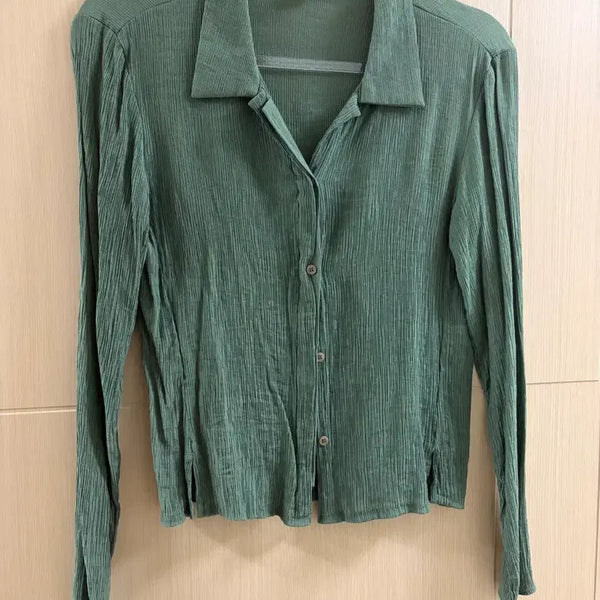 [BUNJANG] Green Pleats Shirt Blouse / 그린 플리츠 셔츠 블라우스