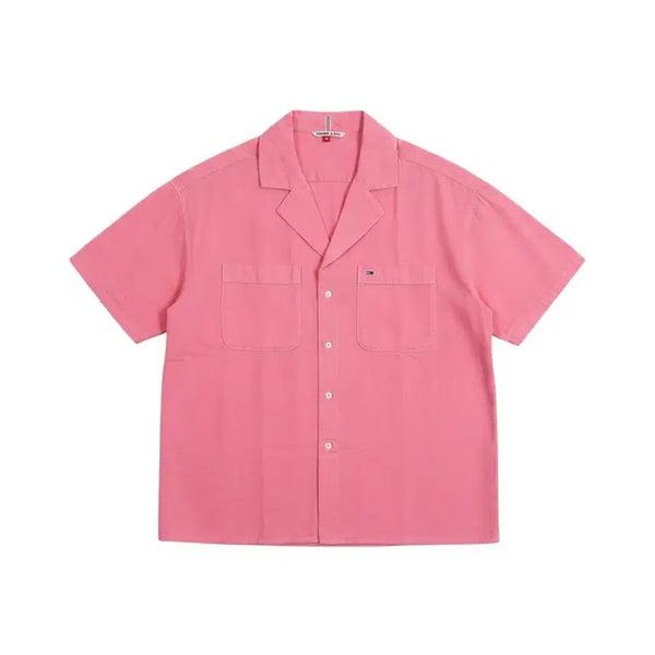 [BUNJANG] Tommy Jeans Women's Short Sleeve Open Collar Shirt PK / 여성XS/ 신상 타미진 오픈카라 반팔 셔츠 PK 35-168