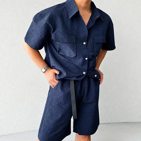 [BUNJANG] Men's Cooling Seersucker Belted Set-up / 남자 쿨링 시어서커 벨티드 셋업