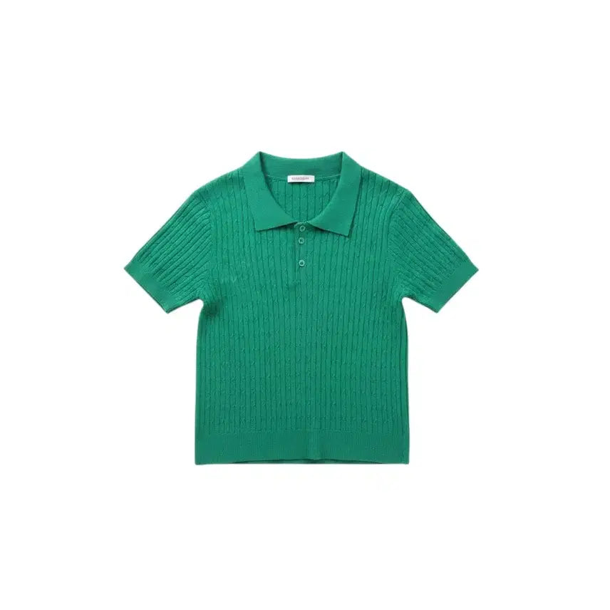 [BUNJANG] Women's Short Collar Neck Short Sleeve Cable Knit (Size S) / 여성S / 데일리 숏 카라넥 반팔 꽈배기니트GN 34-2