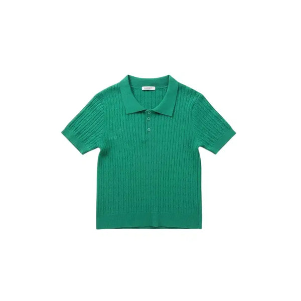 [BUNJANG] Women's Short Collar Neck Short Sleeve Cable Knit (Size S) / 여성S / 데일리 숏 카라넥 반팔 꽈배기니트GN 34-2