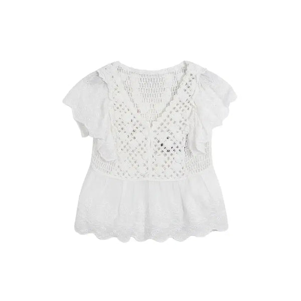 [BUNJANG] Women's S Crochet Mix Blouse / 여성S/ 크로쉐 뜨개 느낌 믹스 블라우스 WT 35-164