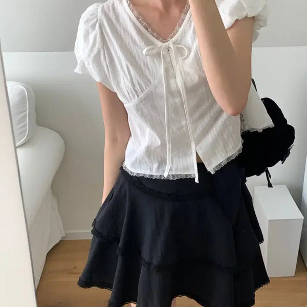 [BUNJANG] Peter & Wendy Milky Knot Lace Mini Skirt Black / 피터앤원디 밀키 매듭 레이스 미니 스커트 블랙