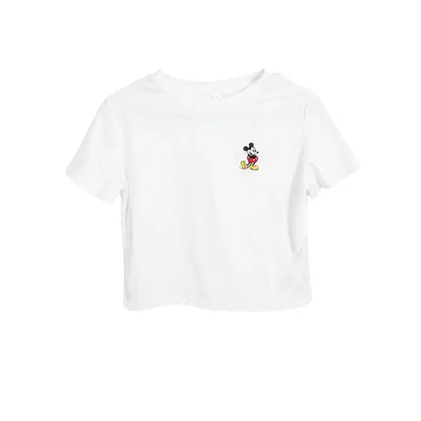 [BUNJANG] Women's S Mickey Mouse Round Neck Cropped T-Shirt / 여성S/ 미키 라운드넥 크롭 반팔티 WT 35-158