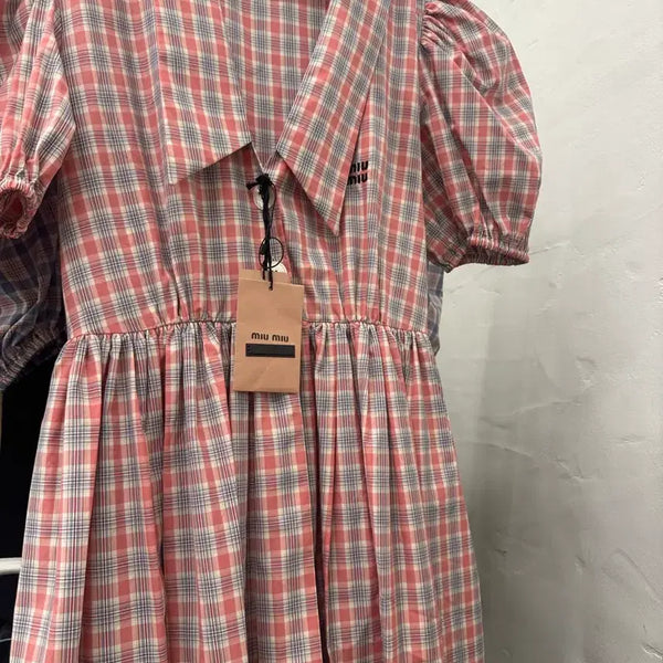 [BUNJANG] Miu Miu Pink Check Shirt Dress / 미우미우 핑크 체크 셔츠 원피스