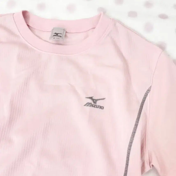 [BUNJANG] Mizuno Pink Short Sleeve T-Shirt / 미즈노 딸기우유 반팔 히메갸루 스포티 로걀탑 연핑크 stc빈티지