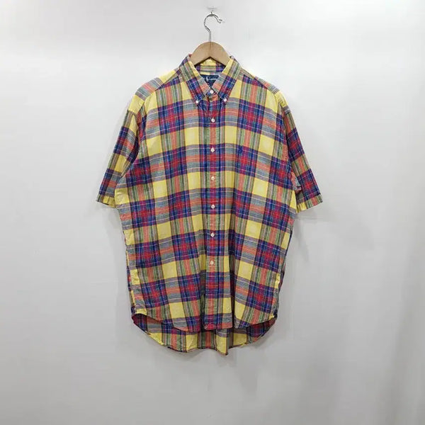 [BUNJANG] Ralph Lauren Embroidered Logo Check Pattern Oversized Boxy Short Sleeve Shirt Men's L / 랄프로렌 자수로고 체크 패턴 오버핏 박시 반팔 셔츠 남L R50