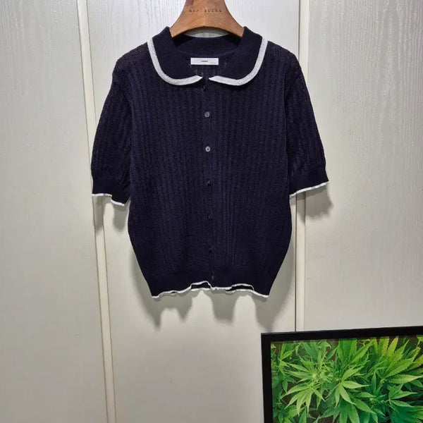 [BUNJANG] Short-Sleeve Knit Cardigan Dark Navy / (세일)(새상품)반팔 니트 가디건 다크네이비