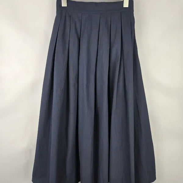 [BUNJANG] MY.YOUNG F Back Banding Pintuck Flare Long Cotton Skirt Navy / [무료배송]마이영 F 뒷 밴딩 핀턱 플레어 롱 면 스커트 치마 네이비