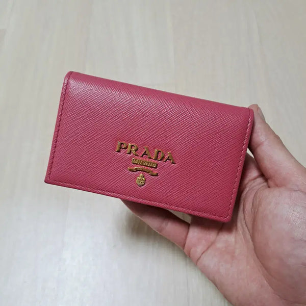 [BUNJANG] Prada Saffiano Metal Logo Card Holder Pink / [100%/정품] 프라다 사피아노 메탈 로고 카드지갑 핑크