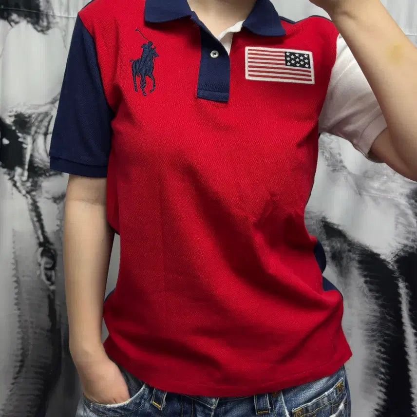 [BUNJANG] Polo Ralph Lauren Big Pony Flag Polo T-Shirt / 폴로 랄프로렌 빅포니 성조기 카라티