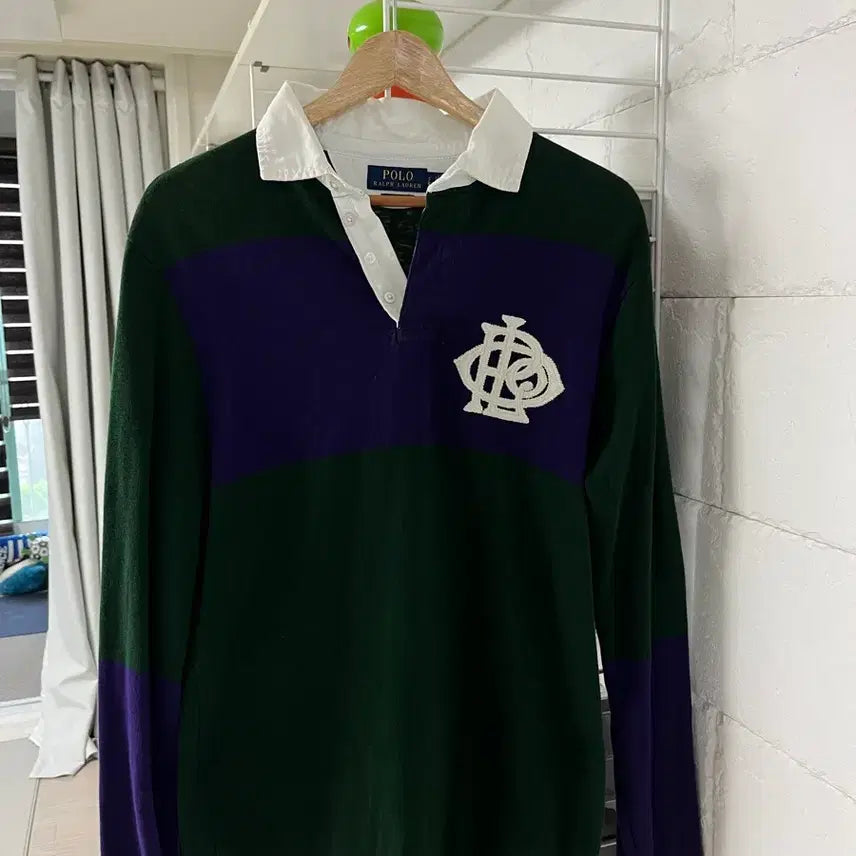 [BUNJANG] Polo Ralph Lauren Rugby Shirt Green Purple Logo Patch Classic Fit / 폴로 랄프로렌 럭비 티셔츠