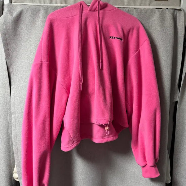 [BUNJANG] Jessie Mix Fleece Crop Hoodie Pink Size S / 제시믹스 플리스 크롭 후드티