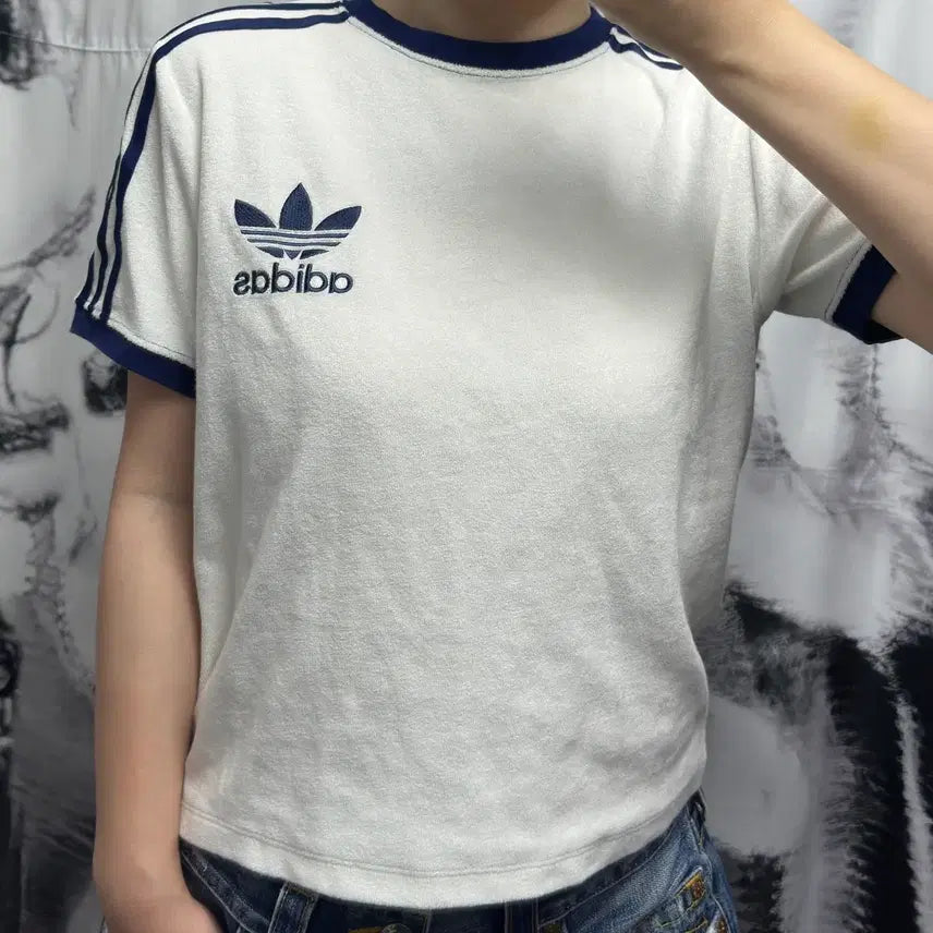[BUNJANG] Adidas Terry Three Stripe Short Sleeve T-Shirt / 아디다스 테리 쓰리 스트라이프 반팔티