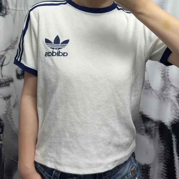 [BUNJANG] Adidas Terry Three Stripe Short Sleeve T-Shirt / 아디다스 테리 쓰리 스트라이프 반팔티