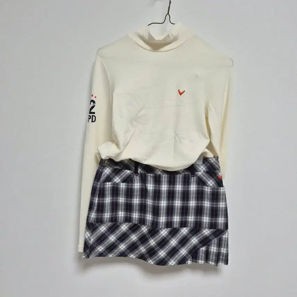 [BUNJANG] Callaway Golf Women's Turtleneck Top and Check Skirt Set / 캘러웨이 골프 목폴라 + 체크 치마 세트