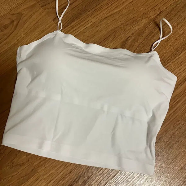 [BUNJANG] White Spaghetti Strap Tank Top with Built-in Bra Cups / 흰색 끈나시 브라캡 내장