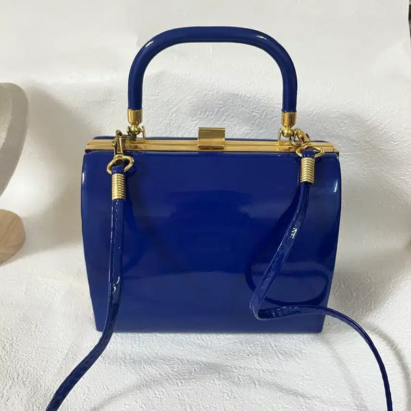 [BUNJANG] Vintage Blue Enamel Leather Tote & Shoulder Bag / 빈티지 블루 에나멜 가죽 토트 & 숄더백