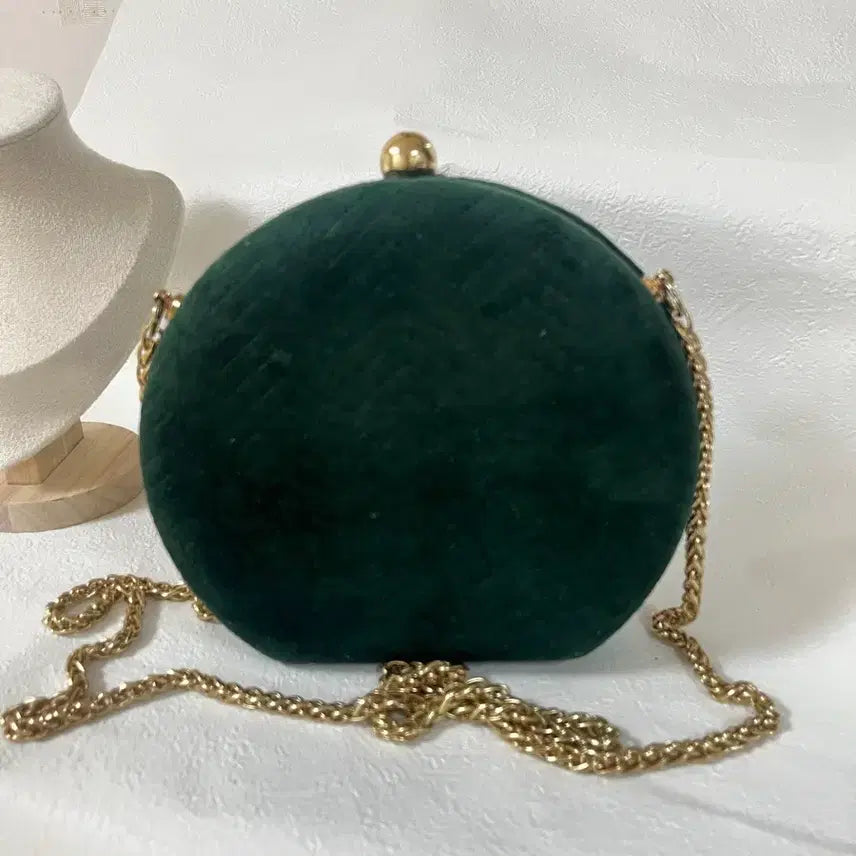 [BUNJANG] Vintage Velvet Green Chain Crossbody Bag / 빈티지 벨벳 그린 체인 크로스백