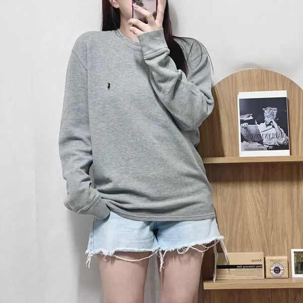 [BUNJANG] Polo Ralph Lauren Waffle Knit T-Shirt Black Pony Logo Grey L / 폴로 그레이 / 블랙포니 와플티 [ L ]