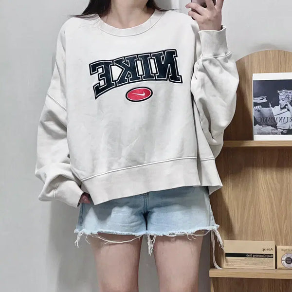 [BUNJANG] Nike Big Logo Fleece Sweatshirt - Ivory/Black XL / 나이키 아이보리 블랙 빅로고 기모 맨투맨 [ XL ]