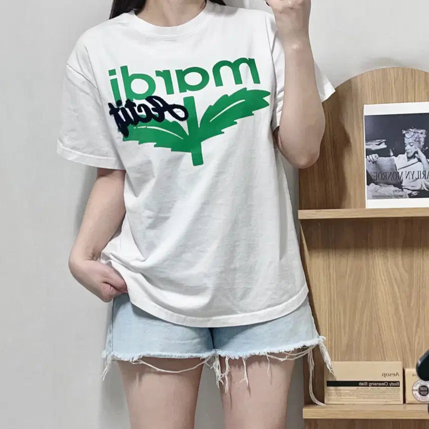 [BUNJANG] Mardi Mercredi White Green Actif Short Sleeve T-Shirt / 마르디메크르디 화이트 그린 악티프 반팔티 [ F ]