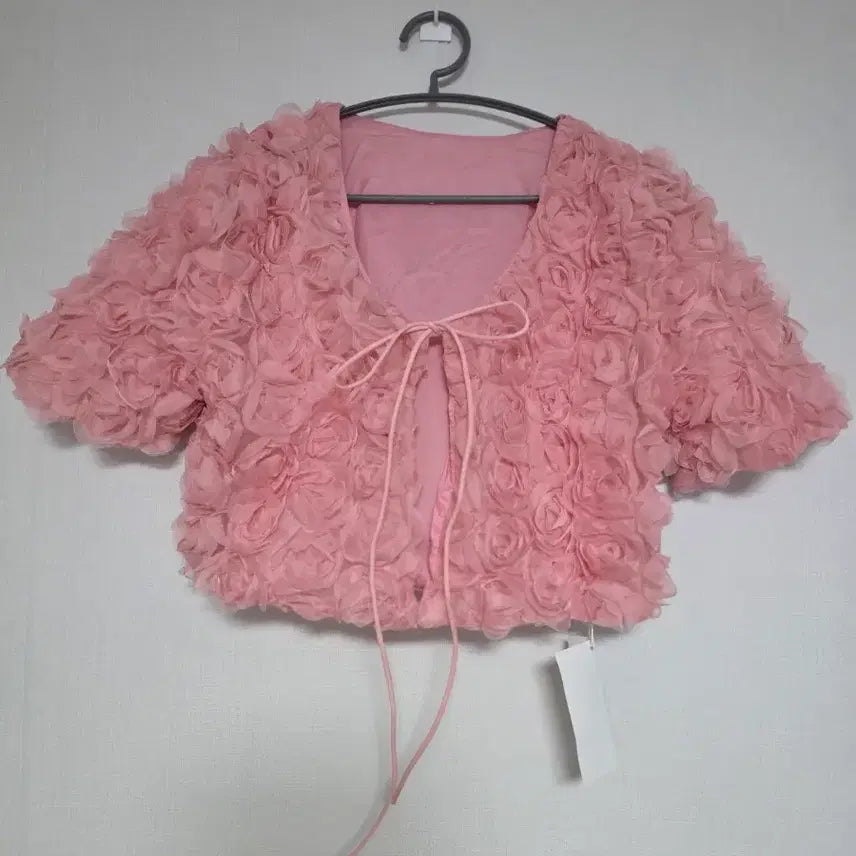 [BUNJANG] Rose Ruffle Bolero Pink Cardigan Jacket / 장미 캉캉 볼레로 핑크 가디건 자켓