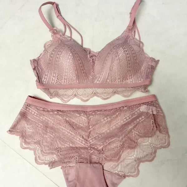 [BUNJANG] Women's Lace Wire-Free Bra and Panty Set / 여성속옷 레이스 속옷세트(핑크,블랙,스킨,민트)