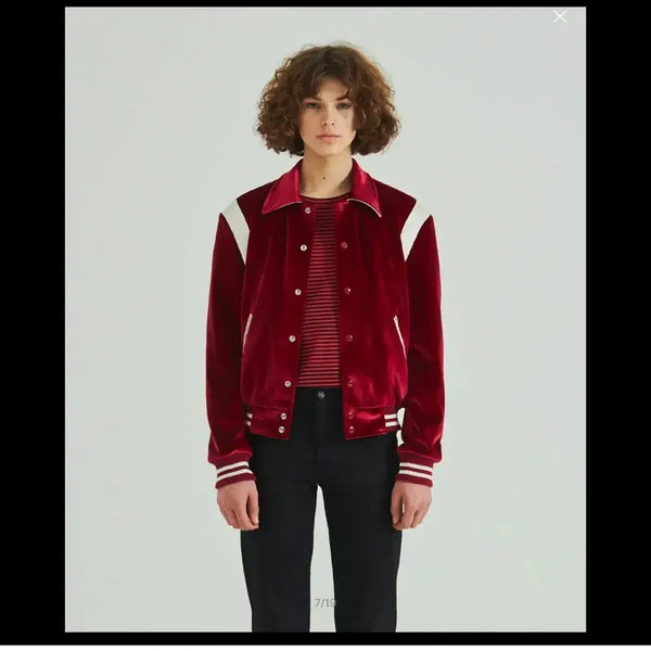 [BUNJANG] Rolling Studio Velvet Varsity Jacket Red (Sealed) / 롤링스튜디오 벨벳 바시티 자켓 레드(미개봉 새상품)