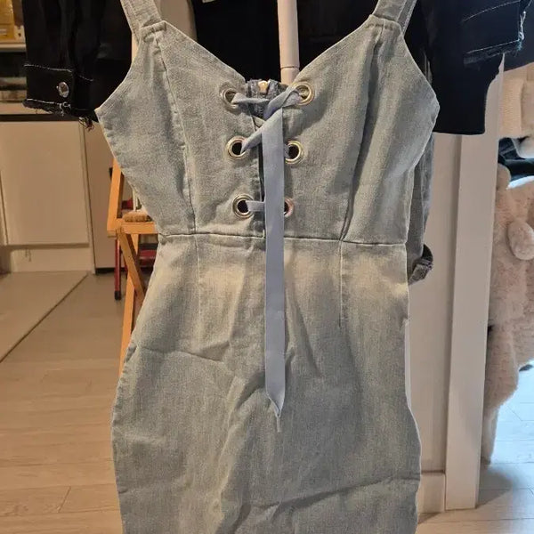[BUNJANG] Denim Strap Mini Dress / 데님 끈 미니 원피스
