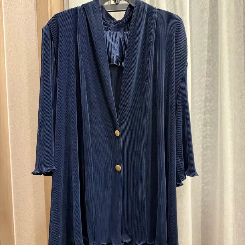 [BUNJANG] Premium Navy Pleated Long Cardigan Jacket (Japan Purchase) / 일본구매한 고급스러운 네이비 플리츠 롱 가디건 자켓