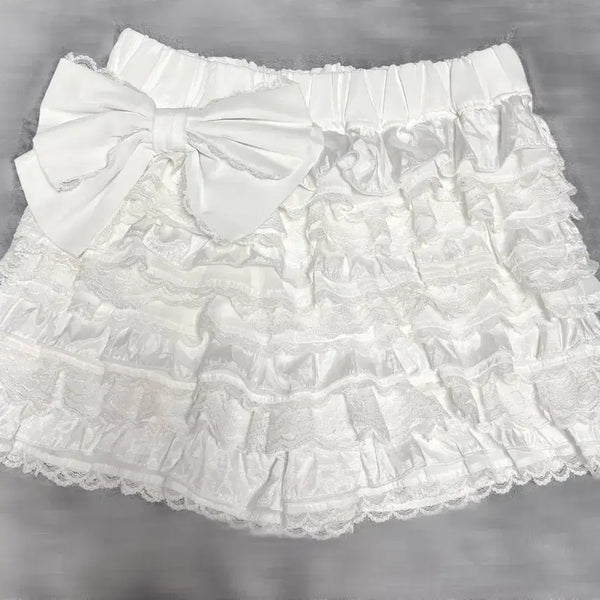 [BUNJANG] Tralala White Ribbon Culottes Pants / (교판) 트랄라라 화이트 리본 큐롯 팬츠 리즈리사 히메갸루 라떼갸루