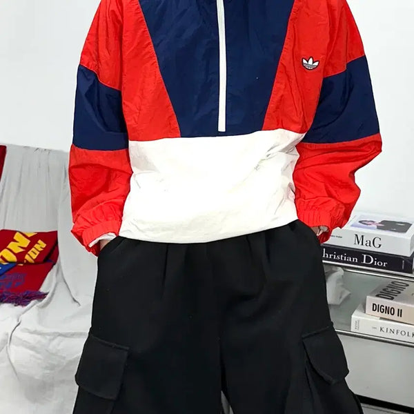 [BUNJANG] Adidas Old School Color Block Big Logo Anorak Jacket / 아디다스 빅로고 올드스쿨 배색 아노락 L