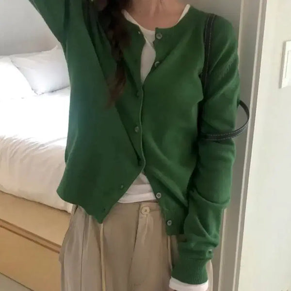 [BUNJANG] Green Round Neck Cardigan / 그린 라운드넥 가디건