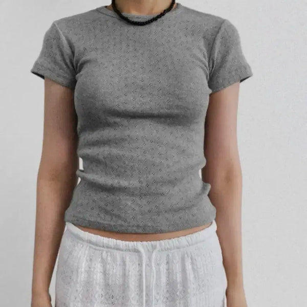 [BUNJANG] Autumn Gray Punching Short Sleeve T-Shirt / 어텀 그레이 펀칭 반팔 티셔츠