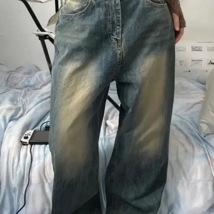 [BUNJANG] OPM Washing Denim Wide Pants / 오피엠 워싱 데님 와이드 팬츠